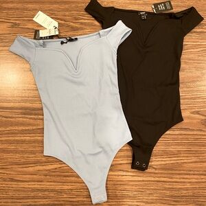 Express Body Contour Sweetheart Neckline Off the Shoulder Ribbed Bodysuit Bundle